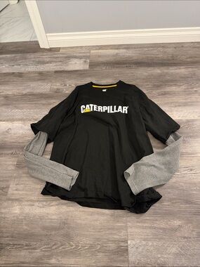 Caterpillar Black Long Sleeve Tee with Gray Sleeve Detail